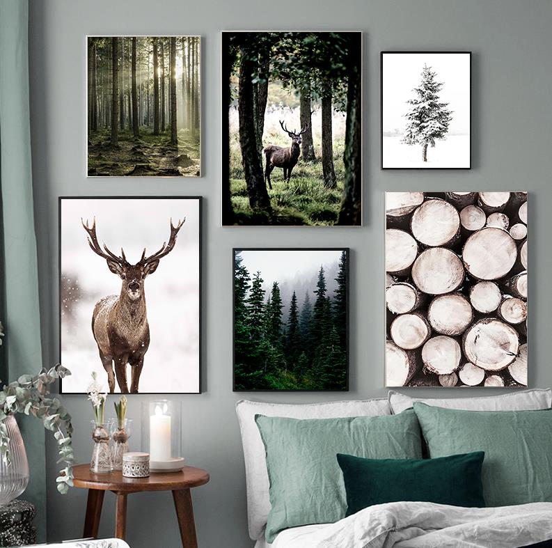 Photography Nature - Pintura de paisaje nórdico con ciervos,