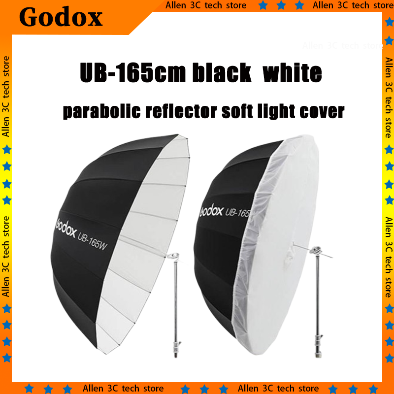 Photography Umbrella Light - Paraguas Reflectante Parabólico Godox UB165cm, Negro/Blanco,